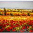 Flower Field Landscape Oil Painting Italian Tuscany Landscape Poppy Field Vineyard-133 High