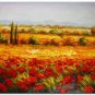 Flower Field Landscape Oil Painting Italian Tuscany Landscape Poppy Field Vineyard-133 High