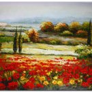 Flower Field Landscape Oil Painting Italian Tuscany Landscape Poppy Field Vineyard-135 High