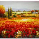 Flower Field Landscape Oil Painting Italian Tuscany Landscape Poppy Field Vineyard-136 High