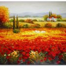 Flower Field Landscape Oil Painting Italian Tuscany Landscape Poppy Field Vineyard-137 High