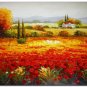 Flower Field Landscape Oil Painting Italian Tuscany Landscape Poppy Field Vineyard-137 High