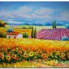 Flower Field Landscape Oil Painting Italian Tuscany Landscape Poppy Field Vineyard-138 High