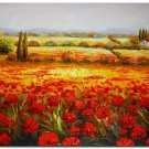 Flower Field Landscape Oil Painting Italian Tuscany Landscape Poppy Field Vineyard-139 High