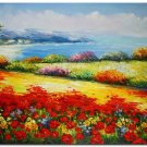 Flower Field Landscape Oil Painting Italian Tuscany Landscape Poppy Field Vineyard-141 High