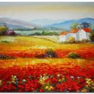 Flower Field Landscape Oil Painting Italian Tuscany Landscape Poppy Field Vineyard-142 High