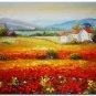 Flower Field Landscape Oil Painting Italian Tuscany Landscape Poppy Field Vineyard-142 High