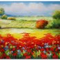 Flower Field Landscape Oil Painting Italian Tuscany Landscape Poppy Field Vineyard-143 High