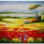 Flower Field Landscape Oil Painting Italian Tuscany Landscape Poppy Field Vineyard-144 High