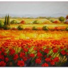 Flower Field Landscape Oil Painting Italian Tuscany Landscape Poppy Field Vineyard-145 High