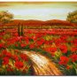Flower Field Landscape Oil Painting Italian Tuscany Landscape Poppy Field Vineyard-146 High