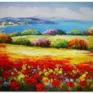 Flower Field Landscape Oil Painting Italian Tuscany Landscape Poppy Field Vineyard-147 High