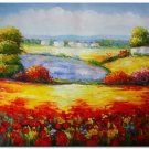 Flower Field Landscape Oil Painting Italian Tuscany Landscape Poppy Field Vineyard-149 High