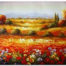 Flower Field Landscape Oil Painting Italian Tuscany Landscape Poppy Field Vineyard-150 High