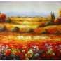 Flower Field Landscape Oil Painting Italian Tuscany Landscape Poppy Field Vineyard-150 High