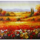 Flower Field Landscape Oil Painting Italian Tuscany Landscape Poppy Field Vineyard-152 High