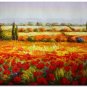 Flower Field Landscape Oil Painting Italian Tuscany Landscape Poppy Field Vineyard-153 High