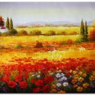 Flower Field Landscape Oil Painting Italian Tuscany Landscape Poppy Field Vineyard-154 High