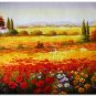 Flower Field Landscape Oil Painting Italian Tuscany Landscape Poppy Field Vineyard-154 High