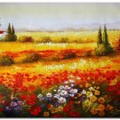 Flower Field Landscape Oil Painting Italian Tuscany Landscape Poppy Field Vineyard-155 High