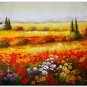 Flower Field Landscape Oil Painting Italian Tuscany Landscape Poppy Field Vineyard-155 High