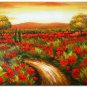 Flower Field Landscape Oil Painting Italian Tuscany Landscape Poppy Field Vineyard-156 High
