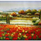 Flower Field Landscape Oil Painting Italian Tuscany Landscape Poppy Field Vineyard-158 High
