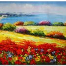Flower Field Landscape Oil Painting Italian Tuscany Landscape Poppy Field Vineyard-159 High