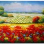 Flower Field Landscape Oil Painting Italian Tuscany Landscape Poppy Field Vineyard-160 High