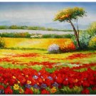 Flower Field Landscape Oil Painting Italian Tuscany Landscape Poppy Field Vineyard-164 High