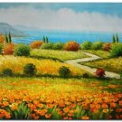 Flower Field Landscape Oil Painting Italian Tuscany Landscape Poppy Field Vineyard-165 High