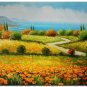Flower Field Landscape Oil Painting Italian Tuscany Landscape Poppy Field Vineyard-165 High