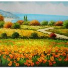 Flower Field Landscape Oil Painting Italian Tuscany Landscape Poppy Field Vineyard-167 High