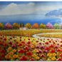 Flower Field Landscape Oil Painting Italian Tuscany Landscape Poppy Field Vineyard-168 High