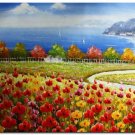 Flower Field Landscape Oil Painting Italian Tuscany Landscape Poppy Field Vineyard-169 High