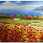 Flower Field Landscape Oil Painting Italian Tuscany Landscape Poppy Field Vineyard-169 High