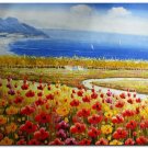 Flower Field Landscape Oil Painting Italian Tuscany Landscape Poppy Field Vineyard-171 High