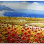 Flower Field Landscape Oil Painting Italian Tuscany Landscape Poppy Field Vineyard-171 High
