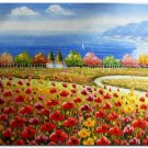 Flower Field Landscape Oil Painting Italian Tuscany Landscape Poppy Field Vineyard-172 High
