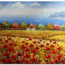 Flower Field Landscape Oil Painting Italian Tuscany Landscape Poppy Field Vineyard-176 High