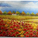 Flower Field Landscape Oil Painting Italian Tuscany Landscape Poppy Field Vineyard-177 High