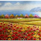 Flower Field Landscape Oil Painting Italian Tuscany Landscape Poppy Field Vineyard-179 High