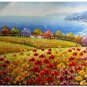 Flower Field Landscape Oil Painting Italian Tuscany Landscape Poppy Field Vineyard-180 High