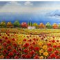 Flower Field Landscape Oil Painting Italian Tuscany Landscape Poppy Field Vineyard-181 High