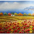 Flower Field Landscape Oil Painting Italian Tuscany Landscape Poppy Field Vineyard-182 High