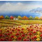 Flower Field Landscape Oil Painting Italian Tuscany Landscape Poppy Field Vineyard-182 High
