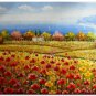 Flower Field Landscape Oil Painting Italian Tuscany Landscape Poppy Field Vineyard-184 High