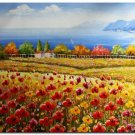Flower Field Landscape Oil Painting Italian Tuscany Landscape Poppy Field Vineyard-186 High