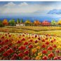Flower Field Landscape Oil Painting Italian Tuscany Landscape Poppy Field Vineyard-186 High