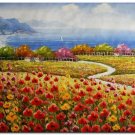 Flower Field Landscape Oil Painting Italian Tuscany Landscape Poppy Field Vineyard-187 High
